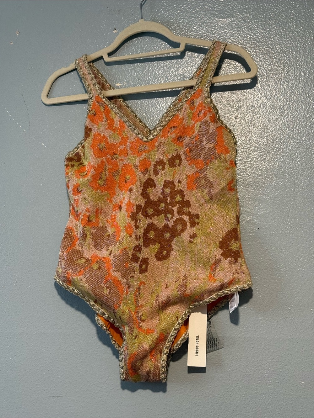 NWT Circus Hotel Shimmery Orange Knit one piece swimsuit size 44 - Picture 2 of 11